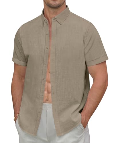 DEMEANOR Leinen Hemd Herren Kurzarm Sommer Hemden Herren Hawaii Strandhemd Freizeithemd von DEMEANOR