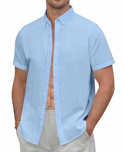 DEMEANOR Leinen Hemd Herren Kurzarm Sommer Hemden Herren Hawaii Strandhemd Freizeithemd von DEMEANOR