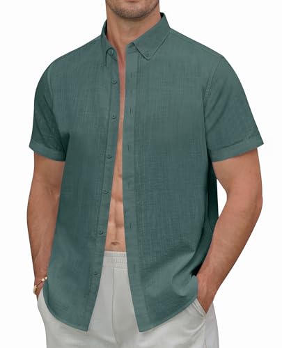 DEMEANOR Leinen Hemd Herren Kurzarm Sommer Hemden Herren Hawaii Strandhemd Freizeithemd von DEMEANOR