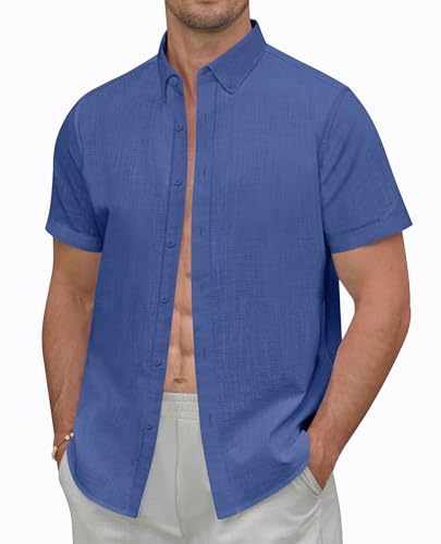 DEMEANOR Leinen Hemd Herren Kurzarm Sommer Hemden Herren Hawaii Strandhemd Freizeithemd von DEMEANOR