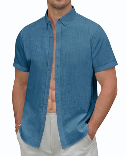 DEMEANOR Leinen Hemd Herren Kurzarm Sommer Hemden Herren Hawaii Strandhemd Freizeithemd von DEMEANOR
