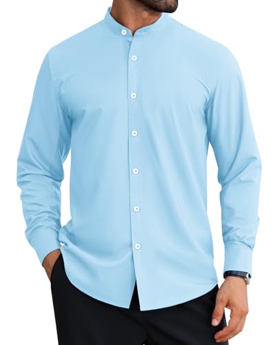 DEMEANOR Stehkragen Hemd Herren Langarm knitterfrei Ohne Kragen Hemden Baumwolle Business Freizeithemden von DEMEANOR