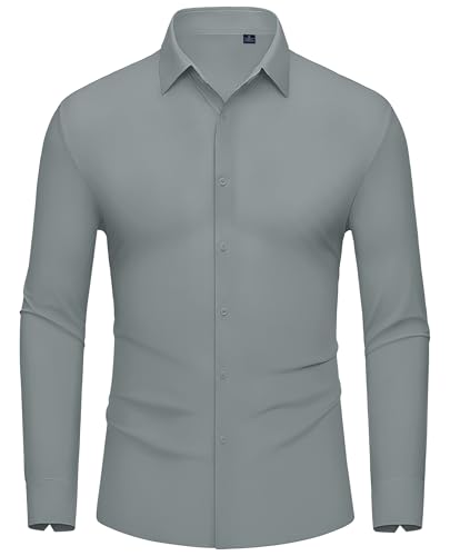 DEMEANOR Stretch Hemd Herren Langarm Business Hemd Herren Slim fit Bügelfreie Hemden Freizeithemd Herren Modische Herren Hemden Mittelgrau von DEMEANOR