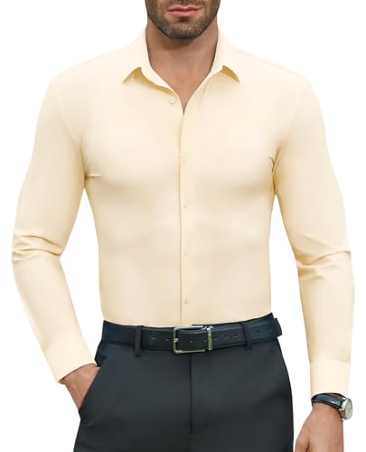 DEMEANOR Stretch Hemd Herren Langarm Business Slim Fit Bügelfreie Hemden Freizeithemd Modische von DEMEANOR