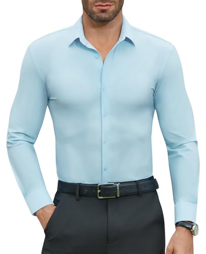 DEMEANOR Stretch Hemd Herren Langarm Business Slim Fit Bügelfreie Hemden Freizeithemd Modische von DEMEANOR