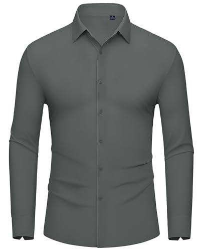 DEMEANOR Stretch Hemd Herren Langarm Business Slim Fit Bügelfreie Hemden Freizeithemd Modische von DEMEANOR