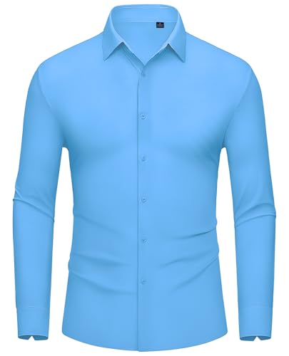 DEMEANOR Stretch Hemd Herren Langarm Business Slim Fit Bügelfreie Hemden Freizeithemd Modische von DEMEANOR