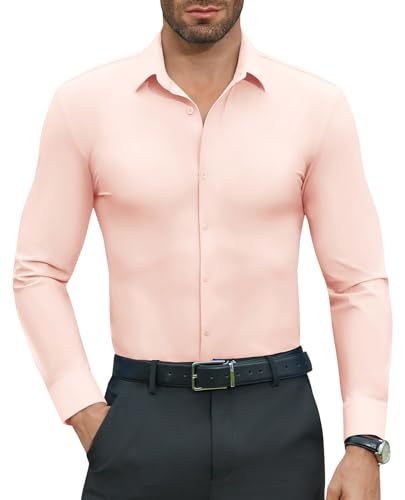 DEMEANOR Stretch Hemd Herren Langarm Business Hemd Herren Slim fit Bügelfreie Hemden Freizeithemd Herren Modische Herren Hemden von DEMEANOR