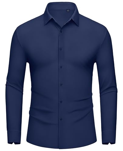 DEMEANOR Stretch Hemd Herren Langarm Business Slim Fit Bügelfreie Hemden Freizeithemd Modische von DEMEANOR