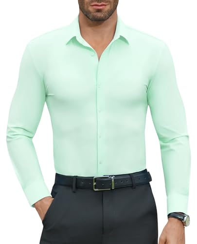DEMEANOR Stretch Hemd Herren Langarm Business Slim Fit Bügelfreie Hemden Freizeithemd Modische von DEMEANOR