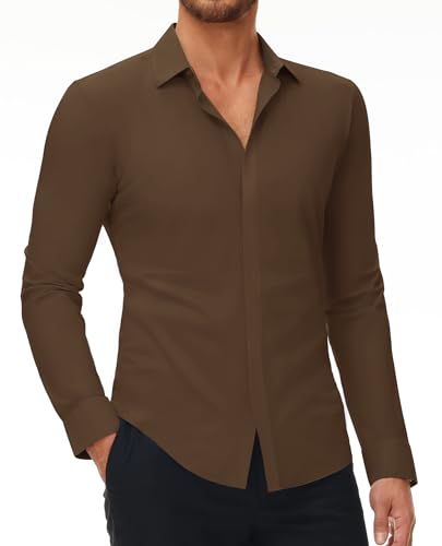 DEMEANOR Stretch Hemd Herren Langarm Hemden Herren Slim fit Businesshemd Bügelfrei Freizeithemd von DEMEANOR