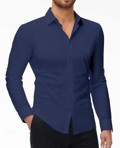 DEMEANOR Stretch Hemd Herren Langarm Hemden Herren Slim fit Businesshemd Bügelfrei Freizeithemd von DEMEANOR