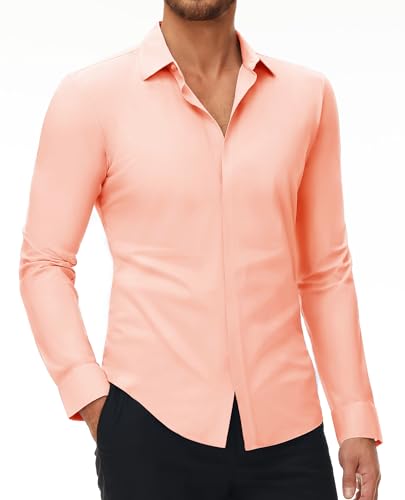 DEMEANOR Stretch Hemd Herren Langarm Hemden Herren Slim fit Businesshemd Bügelfrei Freizeithemd von DEMEANOR
