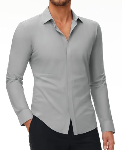 DEMEANOR Stretch Hemd Herren Langarm Hemden Herren Slim fit Businesshemd Bügelfrei Freizeithemd von DEMEANOR