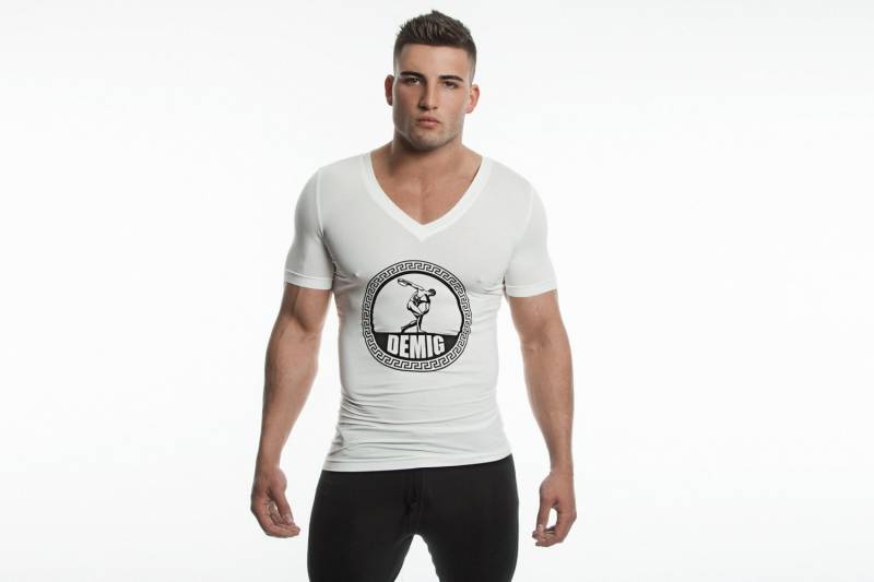 Demig Herren Tiefes V-Ausschnitt T-Shirt Kompression Baselayer Bambusgewebe - Weiß von DEMIGWEAR