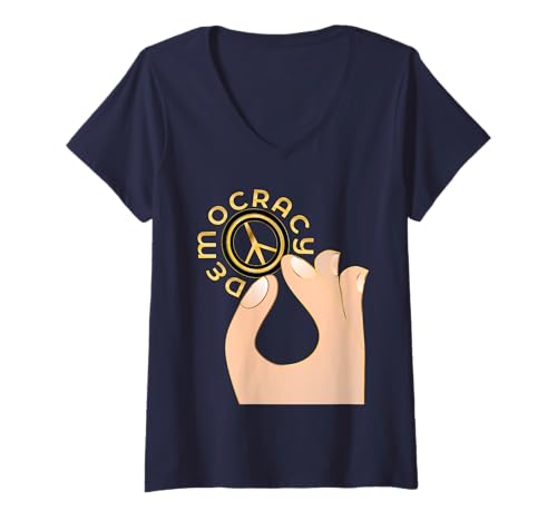 Damen FRIEDEN WÄHLEN DEMOCRACY DEMOKRATIE T-Shirt mit V-Ausschnitt von DEMOCRACY FREEDOM VOTE INCLUSION