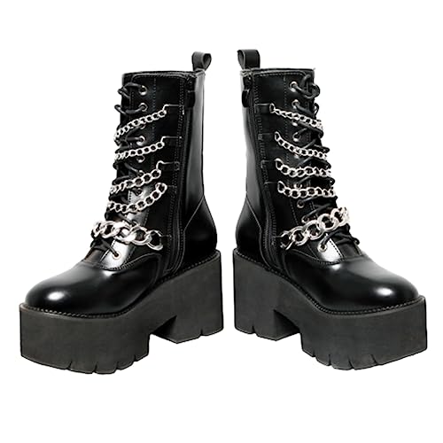 DEMONIA - Alaric Schwarz Gothic Stiefel mit Metallketten - Größe 38-5 cm Plateau und 8 cm Absatz von DEMONIA