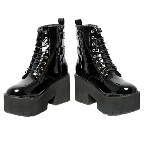 DEMONIA - Amelina Gothic-Stiefel – Eleganter Punk-Stiefel aus Vinyl mit 5 cm Plattform und 8 cm Absatz, Schwarz , 37 EU von DEMONIA