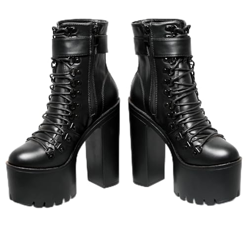 DEMONIA - Diti Stiefelette mit Absatz, Gothic-Stil, schwarz, elegant, aus Leder, mit Plattform von 6 cm und 15 cm Absatz, Schwarz , 41 EU von DEMONIA