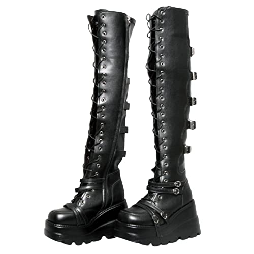 DEMONIA - Stiefel Gothic Ophélia – Höhe 58 cm (Ferse 9 cm), Schwarz , 38 EU von DEMONIA