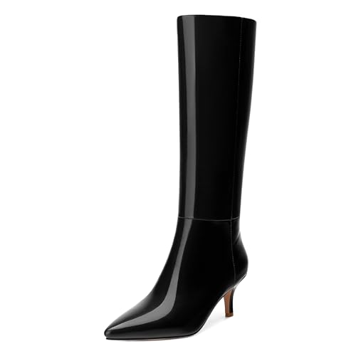 DEMOSHINE Kniehohe Stiefel für Damen, Stiletto-Absatz, spitzer Zehenbereich, Lackstiefel, elegant, bequem, modisch, hohe Stiefel, 6,6 cm, Schwarz, 41 EU DEMOSHINE Kniehohe Stiefel für Damen, Stiletto-Absatz, spitzer Zehenbereich, Lackstiefel, elegant, bequem, modisch, hohe Stiefel, 6,6 cm, Schwarz, 41 EU von DEMOSHINE