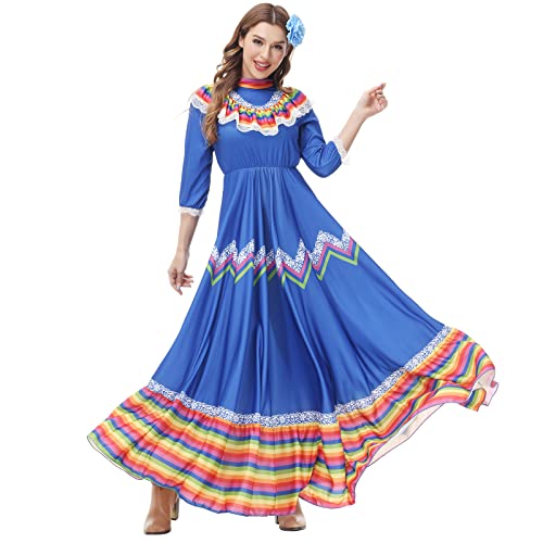 DENCTORAM Mexikanisches traditionelles Kleid Folklorico Tanzkleider Cinco de Mayo Kostüme Senorita Kleid für Damen von DENCTORAM