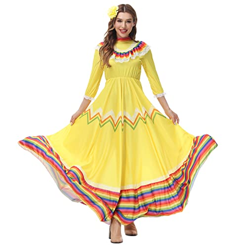 DENCTORAM Mexikanisches traditionelles Kleid Folklorico Tanzkleider Cinco de Mayo Kostüme Senorita Kleid für Damen von DENCTORAM