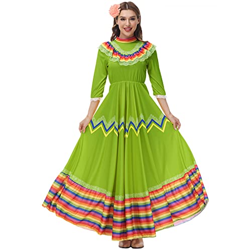 DENCTORAM Mexikanisches traditionelles Kleid Folklorico Tanzkleider Cinco De Mayo Kostüme Senorita Kleid für Damen, Grün , Mittel von DENCTORAM