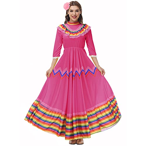 DENCTORAM Mexikanisches traditionelles Kleid Folklorico Tanzkleider Cinco de Mayo Kostüme Senorita Kleid für Damen von DENCTORAM