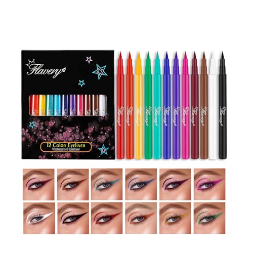 12 Farben Flüssiger Eyeliner-Set, Bunte Neon-Eyeliner-Stifte, Mattfarbene Stifte, Wasserfest, Langlebig Pigmentiert Regenbogen-Eyeliner Halloween Weihnachten Geschenkset Für Frauen von DENESTUP
