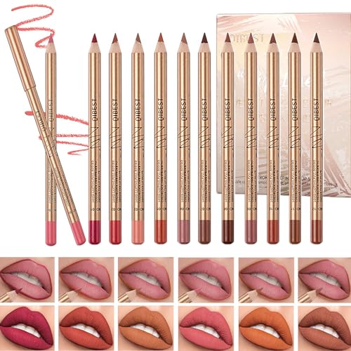 12 Stück Lippenstift Bleistift Matte Lip Liner Set, Plump Nude Lippenform Wischfest Und Langanhaltend Nicht-Klebriger Hochpigmentierter Natürlicher Lip Gloss Primer Makeup von DENESTUP