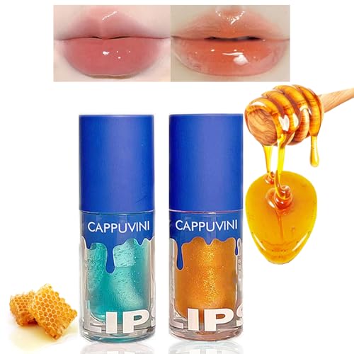 2 Farben Gelee-Honig-Lippenglanz, feuchtigkeitsspendendes Lip Nectar Oil Hydrating Lip Gloss Set Plumping Lip Balm Long Lasting Lip Glow Oil Lip Care von DENESTUP
