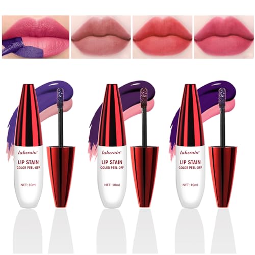 3 Farben Abziehen Lip Stain Tattoo, Peel off Lip Liner Tattoo Matte Finish Lip Stain, Farben ändern Lip Gloss Long Lasting Waterproof Plump Lip Makeup Geschenk für Frauen von DENESTUP