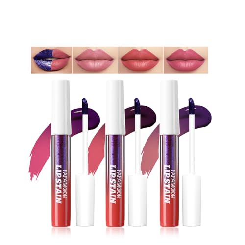 3 Farben Abziehen Lip Stain Tattoo, Peel off Lippenstift Lip Liner Tattoo Matte Finish Lip Stain, Farben ändern Lipgloss Langlebig Wasserdicht Plump Lip Makeup Geschenk Für Frauen von DENESTUP