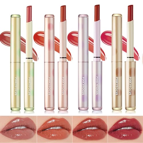 4 Colors Jelly Lipstick Set, Tinted Solid Lip Stain Lip Gloss, Water Mirror Hydrating Tinted Lip Balm, Plumping Water Lip Gloss Long Lasting lip glaze Glossy Lip Makeup for Girls (A) von DENESTUP