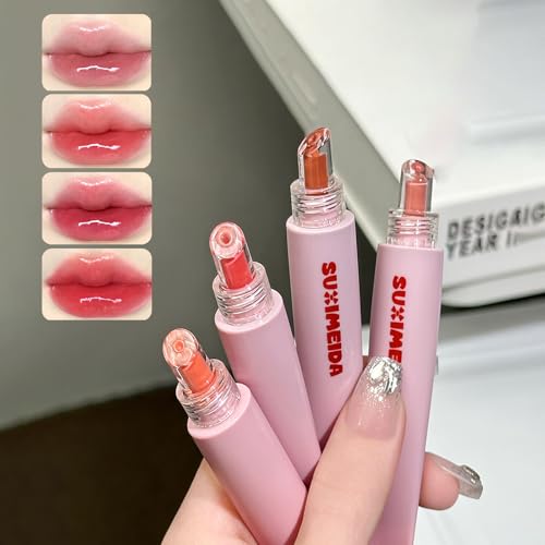 4 Stück Hydrating Lip Gloss Set, Feuchthaltig Und Glänzend Lip Gloss Gelee Flüssig-Lippenstift Glänzendes Glas-Finish Glänzender Süßer Rosafarbener Lipgloss Für Frauen von DENESTUP