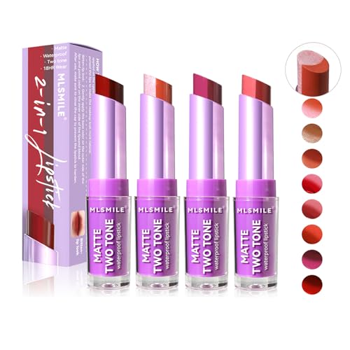 4 pcs Dual-Colour Lipstick Pearlescent Lip Liner, Matte Plumping Natural Lip, Moisturizing Long-Lasting Lip Gloss Makeup Set for Women (B) von DENESTUP