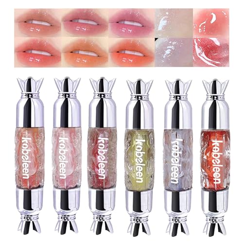 6 Farben Hydrating Lip Gloss Set, Feuchtigkeitsspendend Schimmernder Lip Gloss, Transparenter Hyaluronsäure-Lippenbalsam Glossy Hydrating Lip Glow Oil Plumping Lightly Tinted Lip Balm von DENESTUP