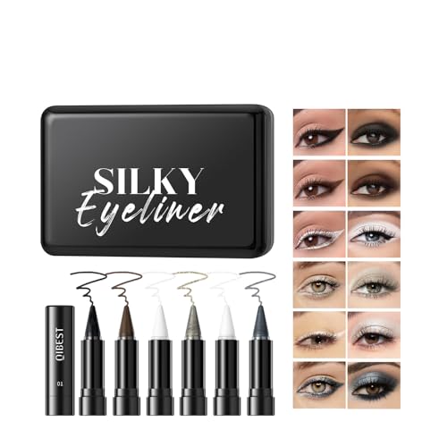 6 Farben Eyeliner & Lidschatten-Stifte Set, Smokey Eyeliner Stift Lidschatten Matte Textur Feiner Eye liner Langlebiger wasserfester Augenstift Halloween-Make-up Schwarz-Weiß-Farben von DENESTUP