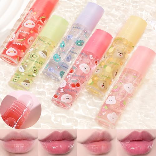 6 Stück Obst Aromatisiert Lipgloss Set, Roll Auf Lipgloss Set Kinder Lip gloss Cute Lip Oil Für Mädchen, Glänzend Und Glänzend Ungiftig, Kinderfreundlich von DENESTUP