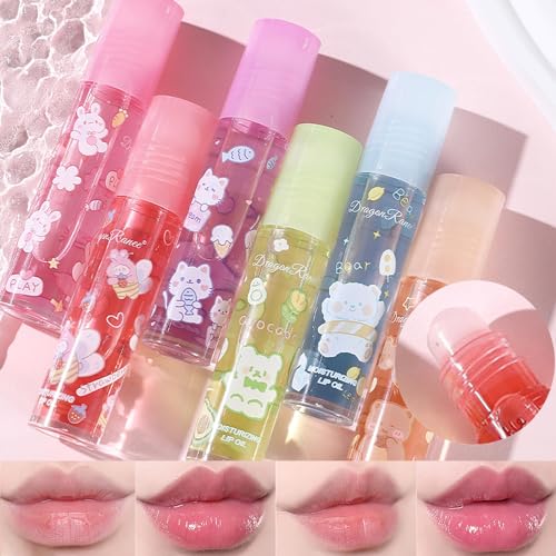 6 Stück Roll-On Lipgloss Set, Farblos Lipgloss Durchsichtig,Fruity Moisturizing Lip Oil, Für Kinder Jugendliche ungiftig Kinder Geschenk Party von DENESTUP