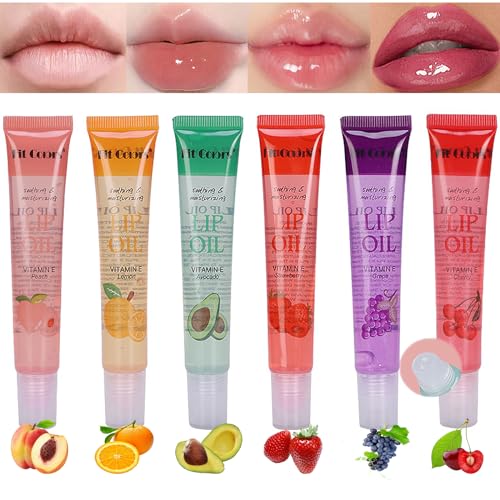 6pcs Fruchtige Aromen Rollerball Lippenöl Set, Nährender, Feuchtigkeitsspendender Lippenbalsam, Transparenter Hydrogloss Lip Glaze Lip Gloss, ungiftiges Makeup von DENESTUP