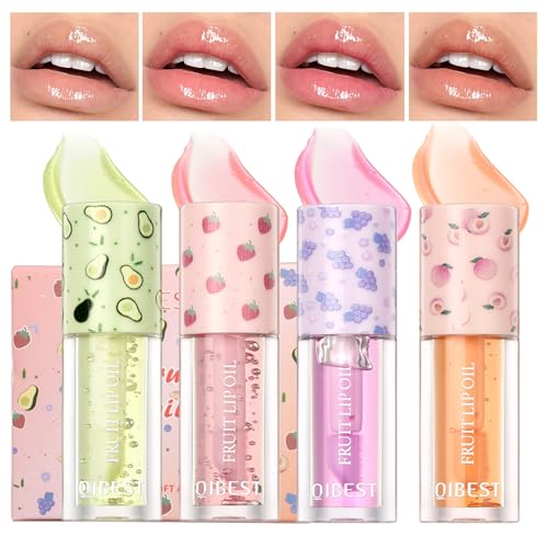 Feuchtigkeitsspendendes Lipgloss-Öl, Lipgloss-Set mit Fruchtgeschmack, glänzendes und glänzendes Lippen-Make-up-Set, süßes Lippenöl für Frauen und Mädchen, Partygeschenk, 4 Stück von DENESTUP