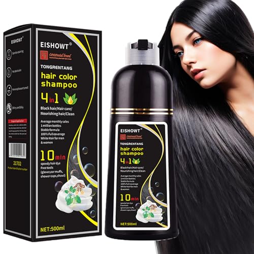 Schwarze Haare Färben Shampoo, Haarfarbe Shampoo Für Gray 4 in 1 Shampoo, Haarfarbe Gray Abdeckung Für Frauen Und Männer Natürliche Pflanzenhaarfarbe Shampoo 500ml (Natürlich Schwarz) von DENESTUP