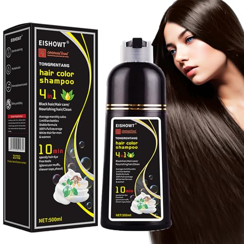 Schwarze Haare Färben Shampoo, Haarfarbe Shampoo Für Gray 4 in 1 Shampoo, Haarfarbe Gray Abdeckung Für Frauen Und Männer Natürliche Pflanzenhaarfarbe Shampoo 500ml (bräunlich schwarz) von DENESTUP