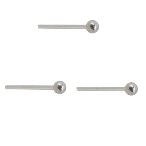 DENI 3 x gerade Nasenstecker aus 925er-Sterlingsilber mit Kugel von 2 mm, dünn mit Stabstärke 0,6 mm, Sterlingsilber von DENI