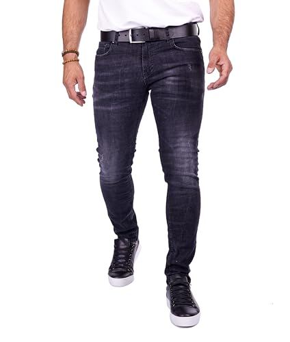 Basic Herren Slim Fit Jeans mit Stretch Schwarz 1072 W30/L32 von DENIM DISTRIQT