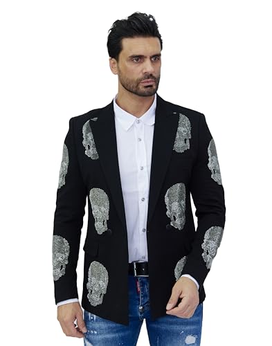 Elegantes Herren Strass Totenkopf Sakko im klassischen Design Schwarz 50 von DENIM DISTRIQT
