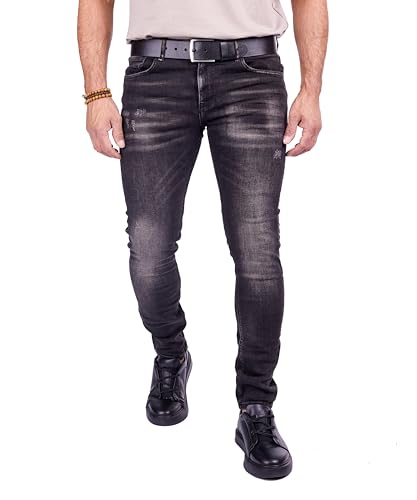 Herren Basic Slim Fit Jeans mit Stretch Schwarz 1073 W32/L32 von DENIM DISTRIQT