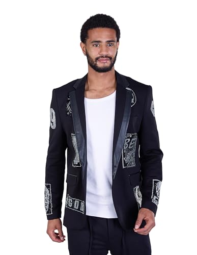 DENIM DISTRIQT Rockiges Herren Sakkos mit extravagenten Strass Motiven Schwarz 48 von DENIM DISTRIQT